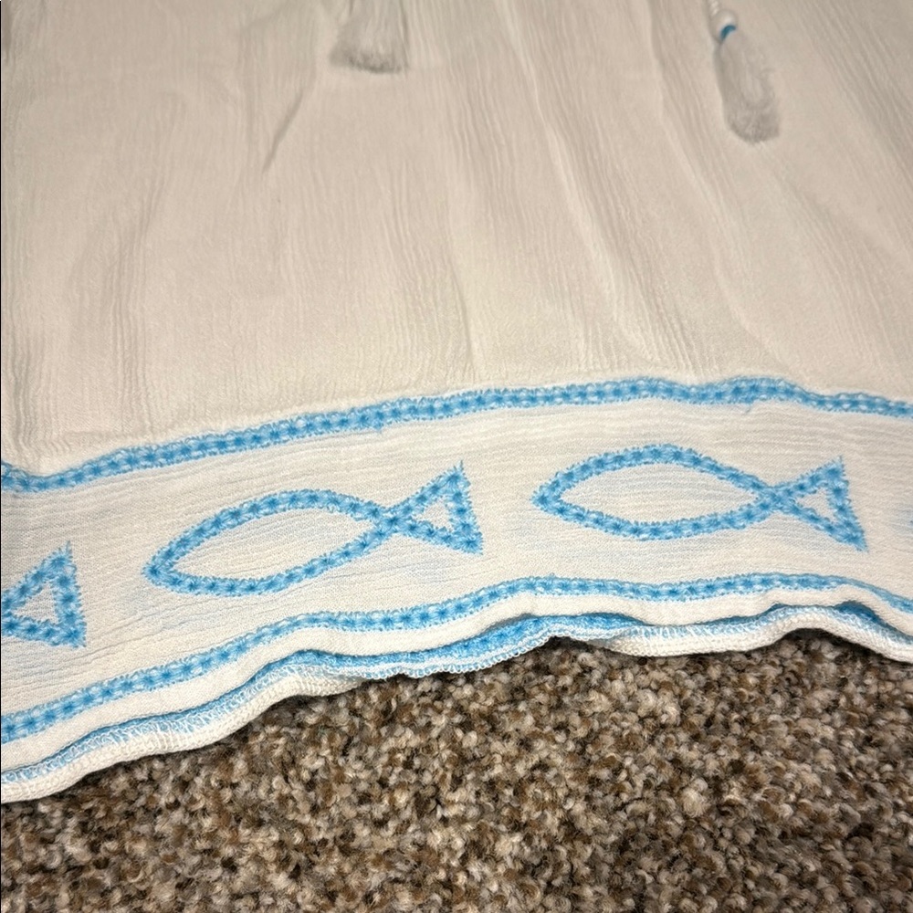 Kid’s Swimsuit Cover with Blue Fish Embroidery - Picture 4 of 6